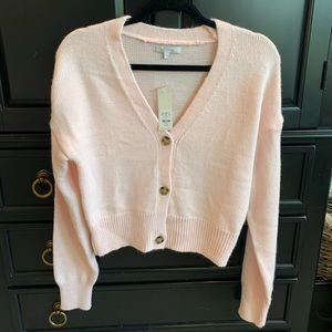 Francesca’s Light Pink Crop Cardigan Size Large Baby Pink NWT